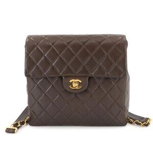 CHANEL Matelasse Chain Backpack Leather Brown Purse Vintage